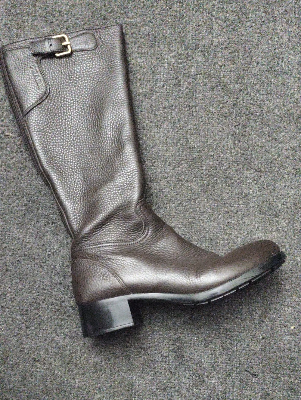 Prada Women's Tall Brown Pebble Leather Riding Boots